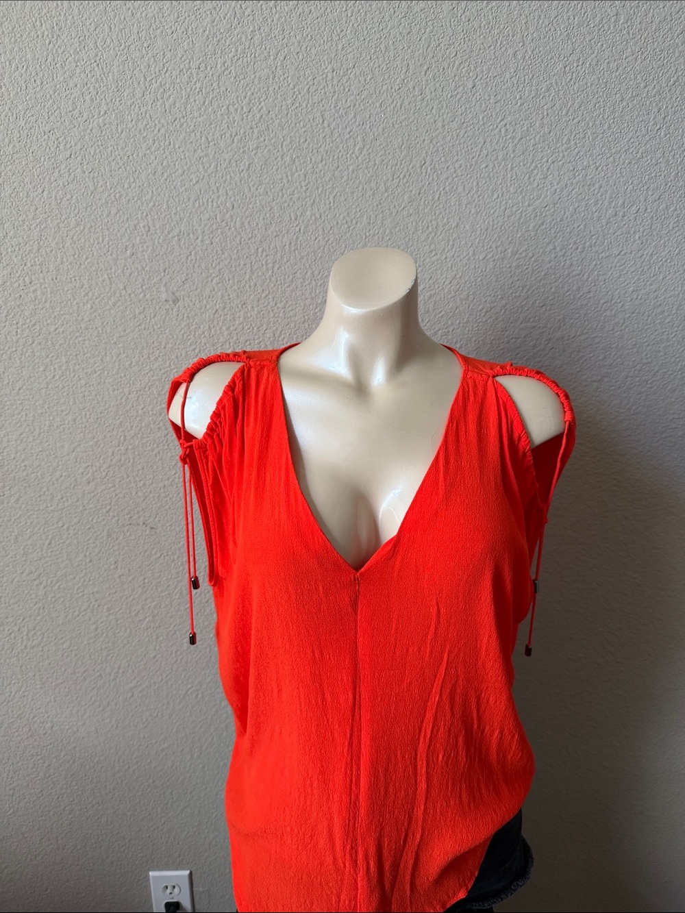 a.n.a Bright Red Cold-Shoulder V-Neck Blouse